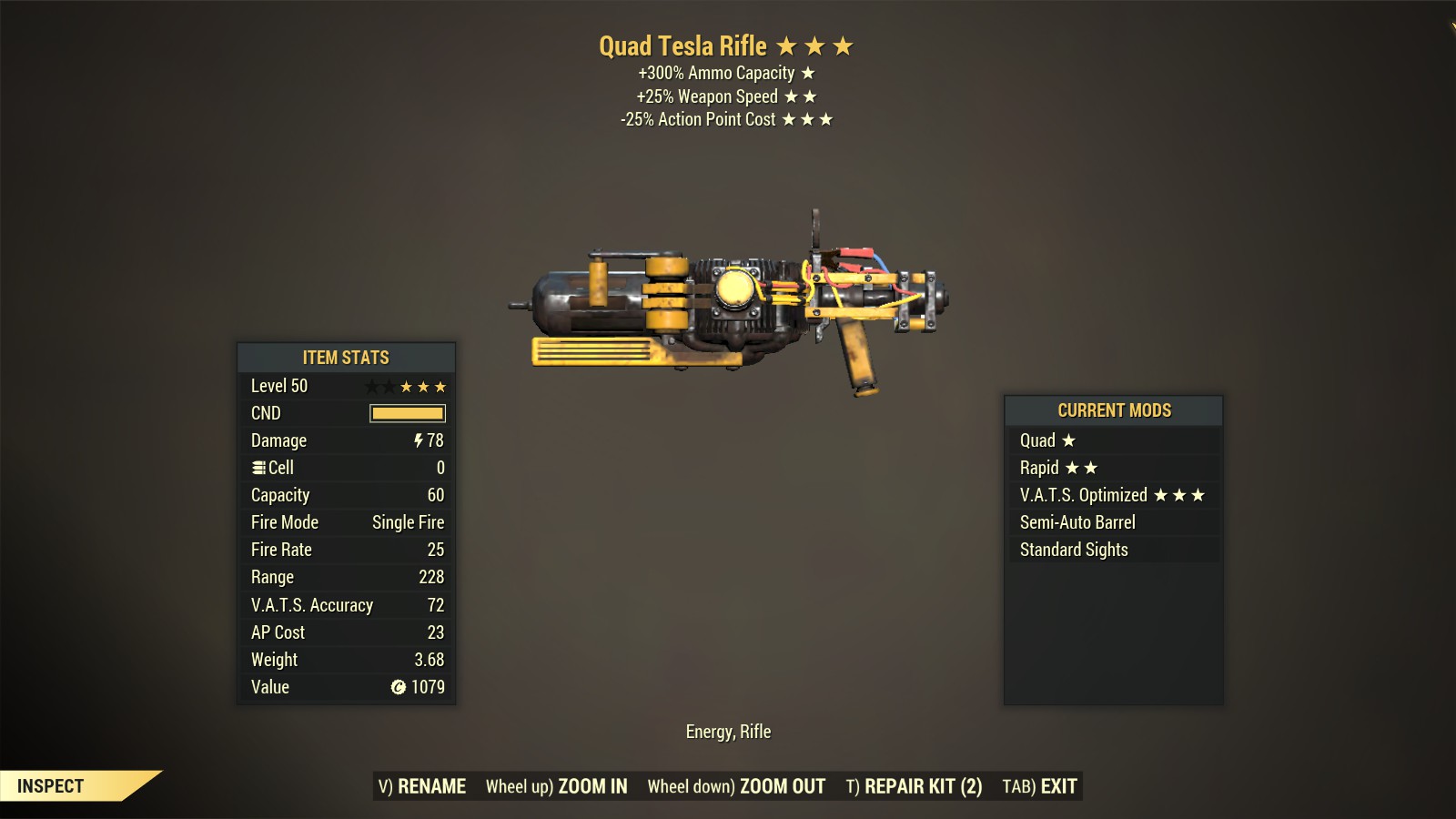 Quad【Rapid + V.A.T.S. Optimized】Tesla Rifle